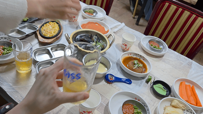 A Korean somac drink made with soju and beer at a Friday dinner